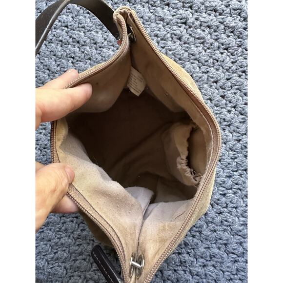 VTG Eddie Bauer Suede Shoulder Tote Bag Purse Tan Y2k Brown Cow Leather - Picture 7 of 13